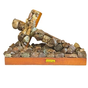 Wood And Stone Cross Wooden Base Souvenir Home Shelf Decor - Picture 1 of 8