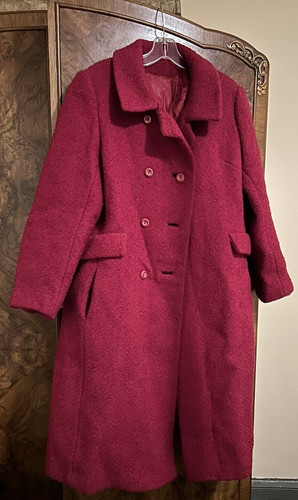 Cappotto Boucle Rosso Vintage anni 60 Lungo Med Lg San Valentino Etichetta ILGWU Made in USA