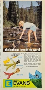 Anuncio impreso vintage 1968 - anuncio de señuelos de pesca Glen L. Evans - Caldwell, Idaho Evans - Imagen 1 de 1