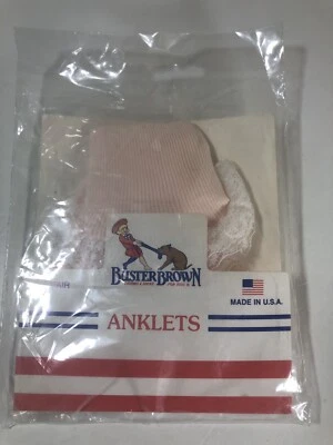 PAR DE CALCETINES DE ENCAJE VINTAGE NIP BUSTER MARRÓN TOBILLERAS ROSA PARA NIÑOS HECHOS EN EE. UU. Foto 1 de 3