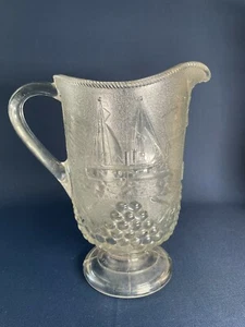 Antique Beatty-Brady clear pressed glass pitcher ADMIRAL DEWEY c.1899 Original - Picture 1 of 11