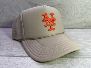 NEW TAN BEIGE NEW YORK METS CAP HAT 5 PANEL HIGH CROWN TRUCKER SNAPBACK STAR - Bild 1 von 2