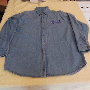 Vintage 90s ProElite Chambray Button Down Men's Large Blue Denim Style Patriots. - Bild 1 von 12