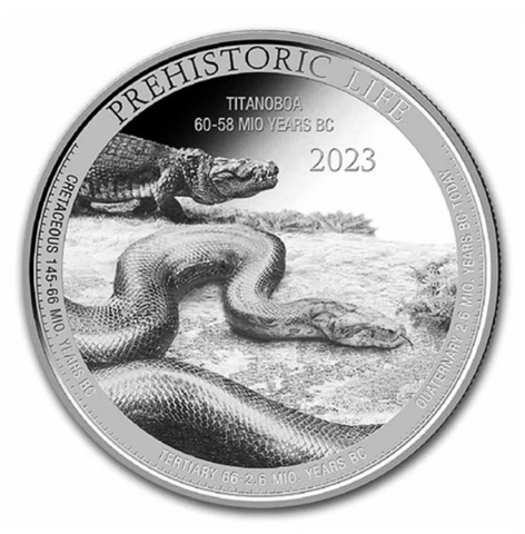 2023 Congo Prehistoric Life TITANBOA 1 oz .999 silver BU with Caps Cover