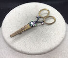 Vintage Gold Tone Costume Enameled Floral Scissors Pin A534
