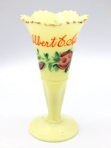 VTG Custard Glass Souvenir ALBERT E. HAMM Art Glass URANIUM Footed Vase BT504 - Picture 1 of 11