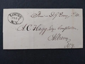 New York: Locke 1835 stempellose Abdeckung, EDELSTEIN SCHWARZ OVAL, Postmeister kostenlos - Bild 1 von 2