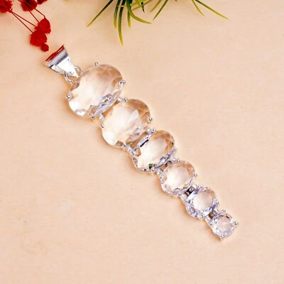 White Topaz Gemstone Handmade Pendant,925 Sterling Silver White Topaz Pendant. - Image 1 of 4