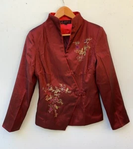 Chaqueta Top Mujer Oriental Borgoña Bordada Manga Larga Talla L - Imagen 1 de 6