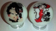 Nice Set  2 Betty Boop Glass 1" Logo Marble With Stands # A