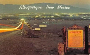 Albuquerque, New Mexico ROUTE 66 Night View Roadside 1960s Vintage Postcard - Picture 1 of 2