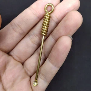 Vintage Brass Mini Gold Spoon Shovel Powder Spoon Tool Key Earpick Chain Pendant - Picture 1 of 13