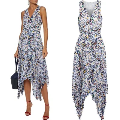 Vestido Derek Lam 10 Crosby Plisado Cuello en V 6 $595 Punto Abstracto Sin Mangas Blanco Foto 1 de 4