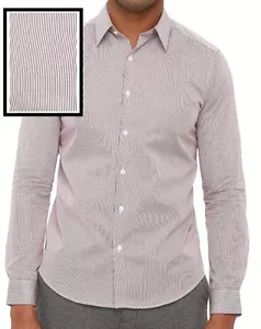 NWT Theory Burgundy Stripe Slim Fit Sport Shirt - Picture 1 of 6