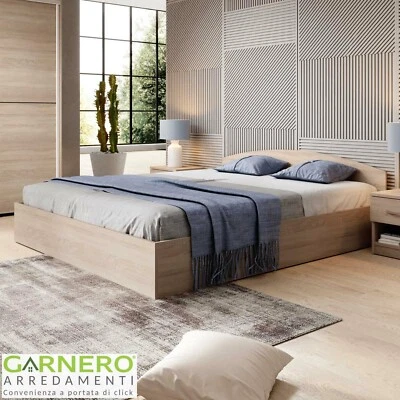 Letto matrimoniale moderno 160x200cm struttura contenitore rovere ROMA-SORRENTO - Immagine 1 di 3