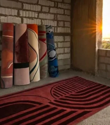 Handgetufteter geometrischer Teppich, handgefertigter getufteter Teppich, 100... - Bild 1 von 3