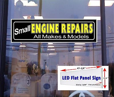 Letrero de ventana caja de luz panel LED reparación motor pequeño 48" x 12" Foto 1 de 4