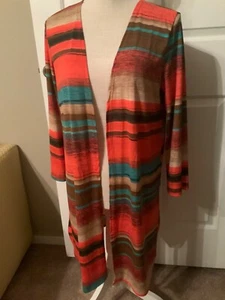 ๐ธ Heimish USA Burnt Orange Turquoise Open Front Size L Kimono Cardigan NWT ๐ธ - Picture 1 of 12