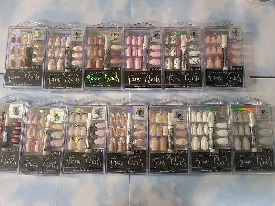 Lote de 13 uñas sintéticas mujer bonita 24 piezas cada una con pegamento, longitud media  Foto 1 de 1