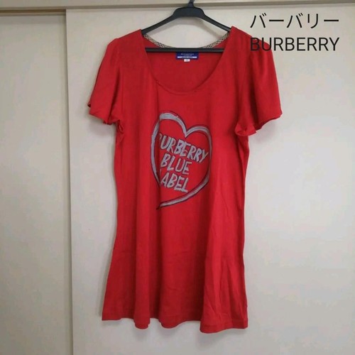 Burberry T Shirt Etichetta Blu Rosso Cuore Increspato Manica Corta Donna M