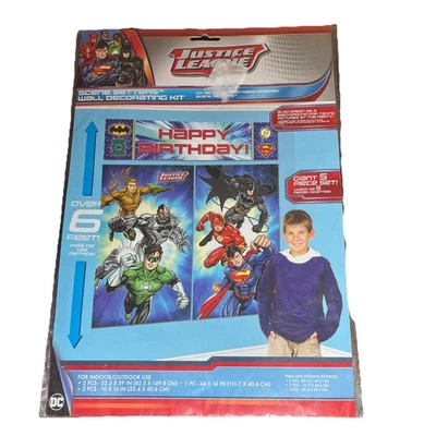 Justice League 5 PC Wall Decorating Kit Happy Birthday Party NEW Sealed - Image 1 of 4