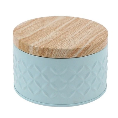 Round Empty Iron  Storage Box Diy Candle Making Wood Grain Lid Candy Box With - Image 1 of 4