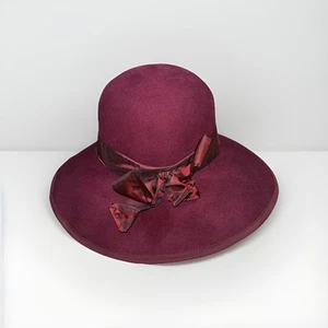 Madcaps Paris New York Red 100% Wool Wide Brim Hat - Picture 1 of 7