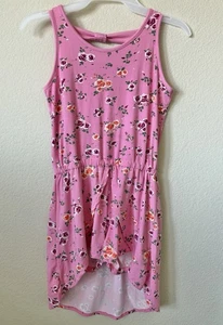 Poof Girl Pink Rose Floral Scoop Neck Sleeveless Fishtail Skirt Romper Size M 8 - Picture 1 of 6