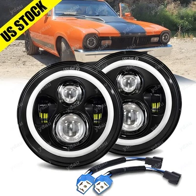 Par de faros LED redondos de 7 pulgadas señal de giro halo para Ford Mustang GT cupé Foto 1 de 4