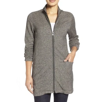 Chaqueta Eileen Fisher Talla L Acogedora Cáñamo Algodón Orgánico Microstripe Cremallera Completa Gris Foto 1 de 4