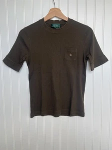 Camisa Blusa Lauren Ralph Lauren Para Mujer Talla Mediana Verde Acanalada Cuello Redondo Logo - Imagen 1 de 6