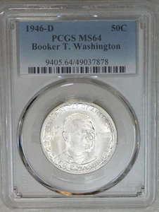 1946-D Booker T Washington Half Dollar PCGS MS64 Frosty White New Holder #T185F - Picture 1 of 2