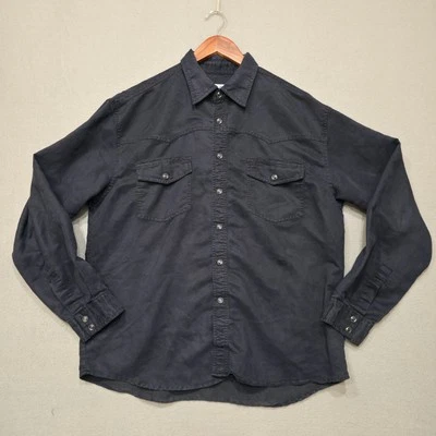 Reclaim 男式蓝色麂皮绒长袖黑色珍珠扣衬衫 XL 码 — 第 1/4 张图片
