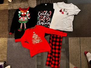 Lot of 3 Girls Christmas Shirts And 1 Pair Of Pajamas Youth XL,Adult XS,Adult S - Picture 1 of 6