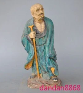 14" Old Chinese Tang Sancai Porcelain Arhat Damo Bodhidharma Dharma Statue - Picture 1 of 12