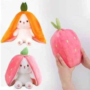 Plush Toy Bunny Cute Strawberry & Carrot Stuffed Rabbit Soft Plushie Gift - Picture 1 of 10