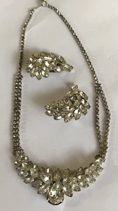 VINTAGE WEISS STRASS 16" HALSKETTE & OHRRINGE SET DEMI PARURE - Bild 1 von 5