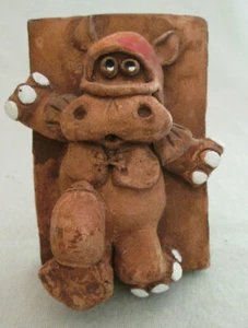 Small Ceramic Hippo Figurine Football Plaque - Picture 1 of 8