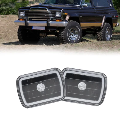 5x7 7x6 Pair For 1978-2017 Jeep Cherokee XJ Halogen Headlights with LED Halo - Image 1 of 4