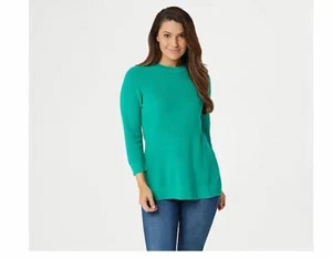 Isaac Mizrahi Live! 3/4 Sleeve Shaker Stitch Sweater Green Turquoise NEW sz XXS - Picture 1 of 2