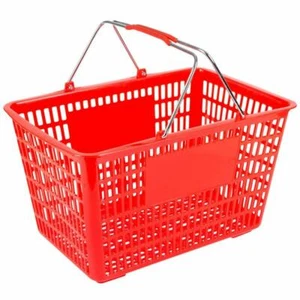 Red Plastic Shopping Basket with Strong Metal Handles- 1 Basket - Picture 1 of 1