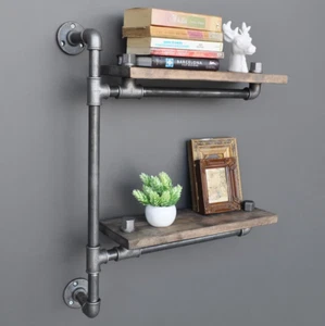 Large Rustic Industrial Pipe Wall Floating Shelf Wooden Storage Shelving Unit US - Picture 1 of 1
