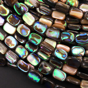 Abalone Rectangle Beads Rainbow Blue Green Irridescent 15.5" Strand