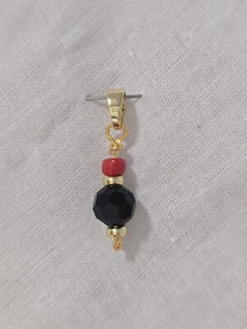 18k Gold Plated Cuban Black Azabache And Coral Pendant Protection Handmade - Picture 1 of 4
