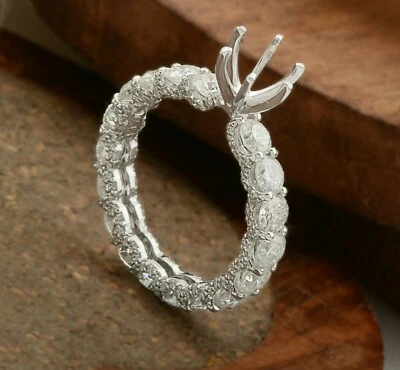 3.90 克拉实验室种植 CVD 圆形钻石戒指半安装戒指首饰 10K 白金 — 第 1/4 张图片