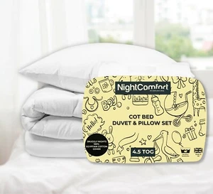 NightComfort Egyptian Cotton Cot Bed Duvet and Pillow Set 4.5 Tog, 7.5 Tog, 9Tog - Picture 1 of 9