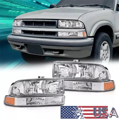 Fits 1998-2004 Chevy S10 Pickup Blazer Chrome Headlights+Bumper Lamps Left+Right — 第 1/4 张图片