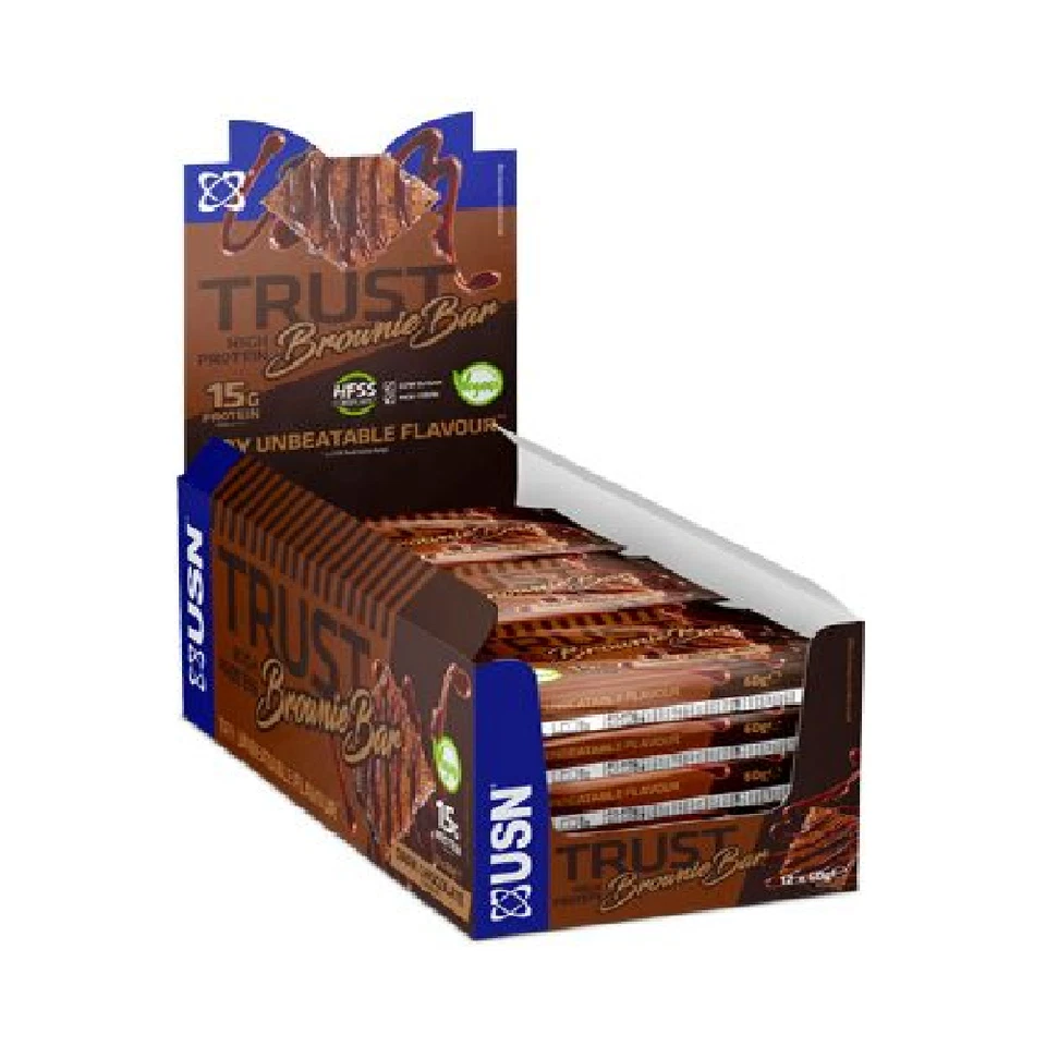 USN Trust Vegan Brownie 12x60g High Protein Low Sugar Brownie Vegan Bar Cookie