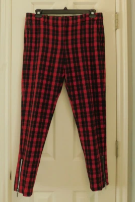 MICHAEL KORS Red Plaid Skinny Ankle Pants Zipper Accents Size 10 EUC - Image 1 of 4