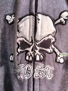 LOST MEN'S JACKET HOODIE GRAY FRONT ZIP UP SKULL SUPER COZY FLEECE SIZE LARGE G - Picture 1 of 8